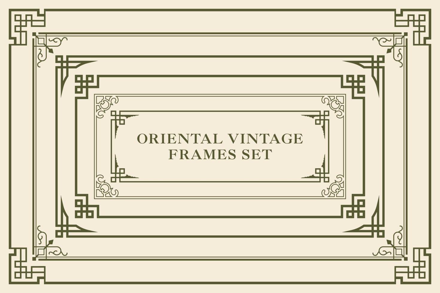 Oriental vintage frames set. Decorative traditional retro chinese frame pattern for chinese new year greeting card. Collection of Floral ornament frames set vector