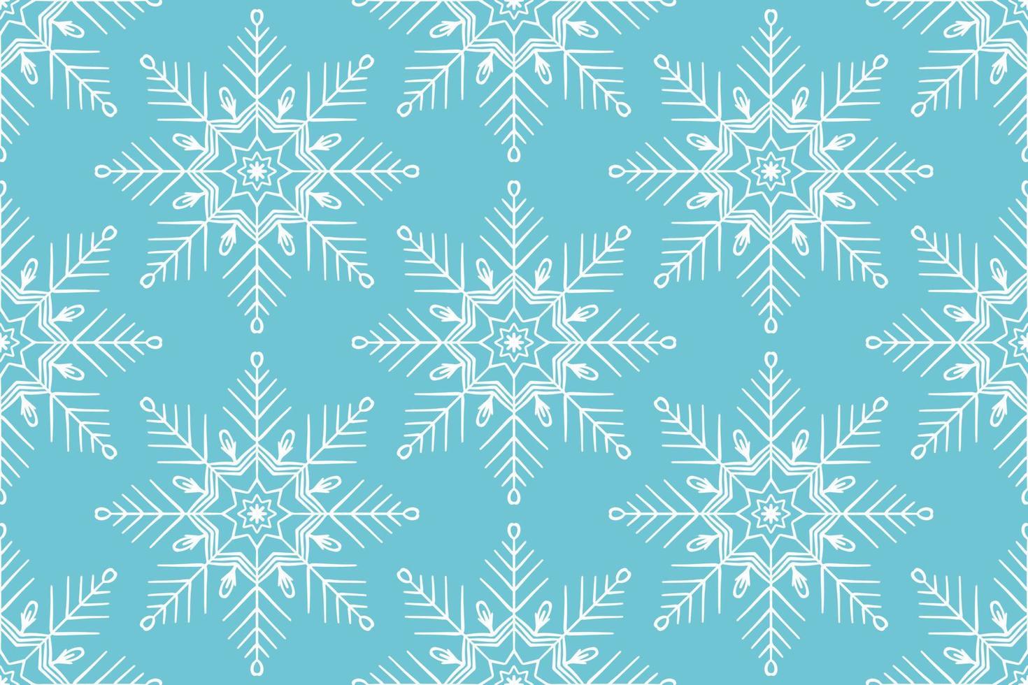 Cute winter season seamless pattern background with snowflake icon on bright blue. Geometric ornament print, Christmas, New Year textile design vector