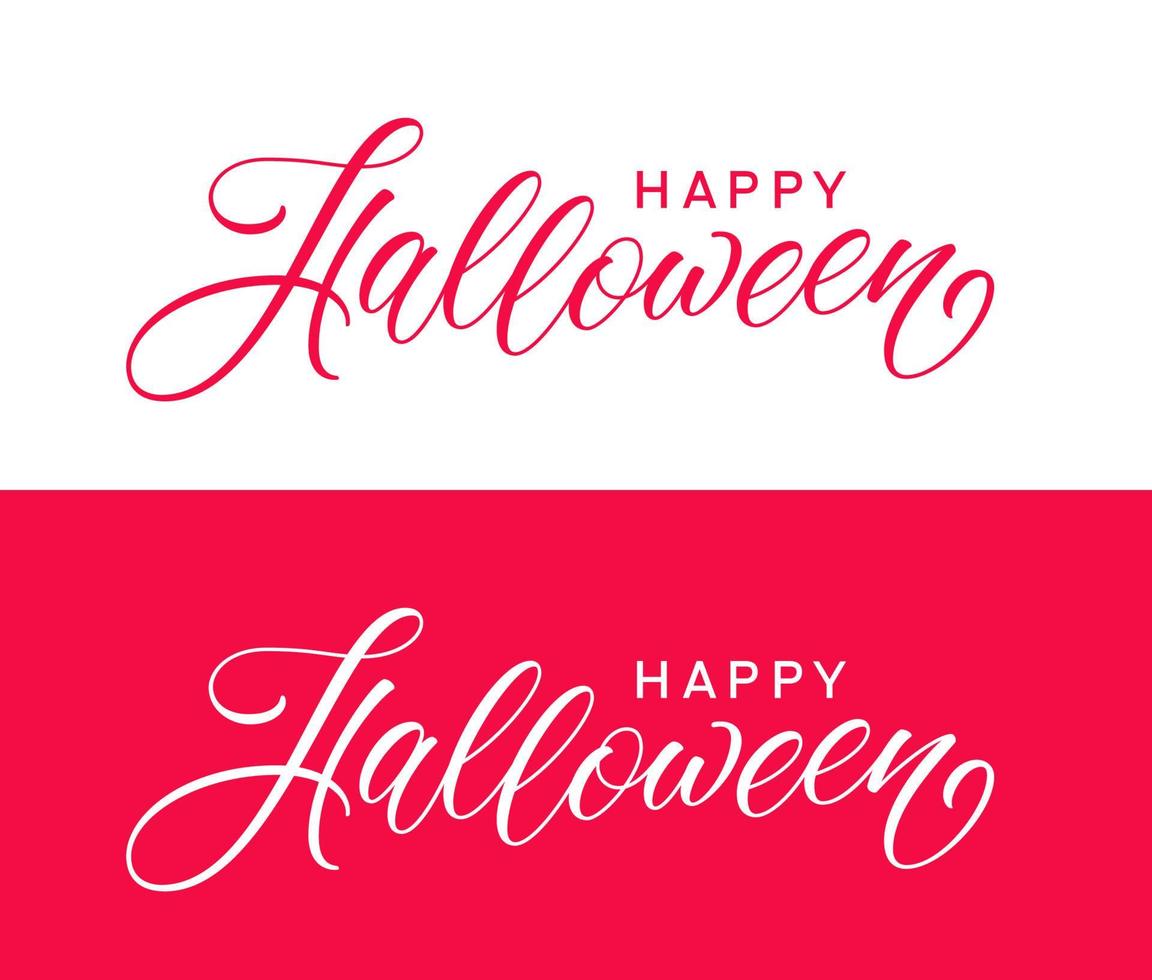 Feliz halloween letras dibujadas a mano. diseño de texto caligráfico. diseño de tipografía moderna aislado sobre fondo rojo y blanco. texto de halloween para banner. vector