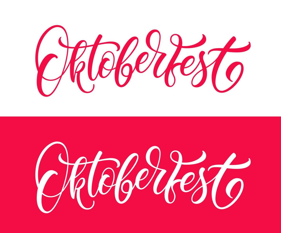 Oktoberfest hand drawn lettering. Calligraphic text decoration for beer festival. Modern typography design isolated on red and white background. Festive text for banner. vector