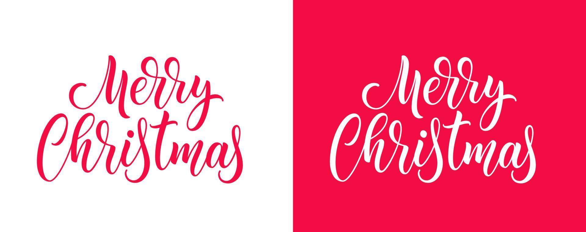 Christmas hand drawn lettering. Xmas calligraphy on white and red background. Merry Christmas handwritten calligraphic text. vector