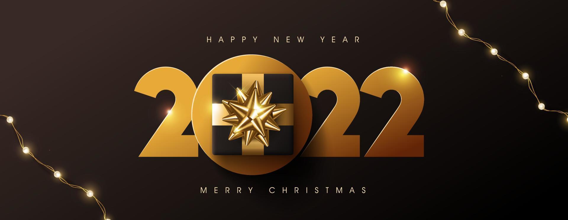 Merry Christmas And Happy New Year 2022 Font Design Merry Christmas And Happy New Year 2022 Text Design Decorated With Gift Box  3608075 Vector Art At Vecteezy