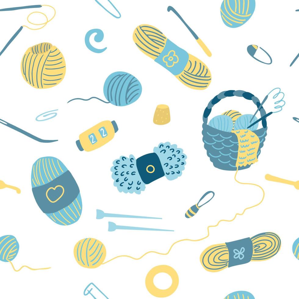 Seamless pattern with knitting tools vector