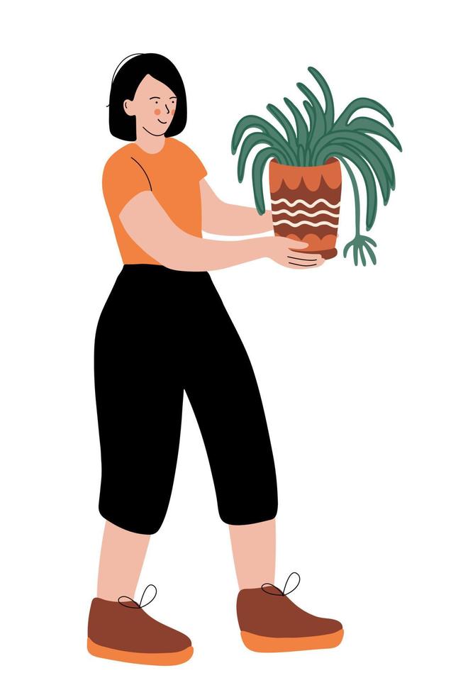 Nice woman with a spider plant vector