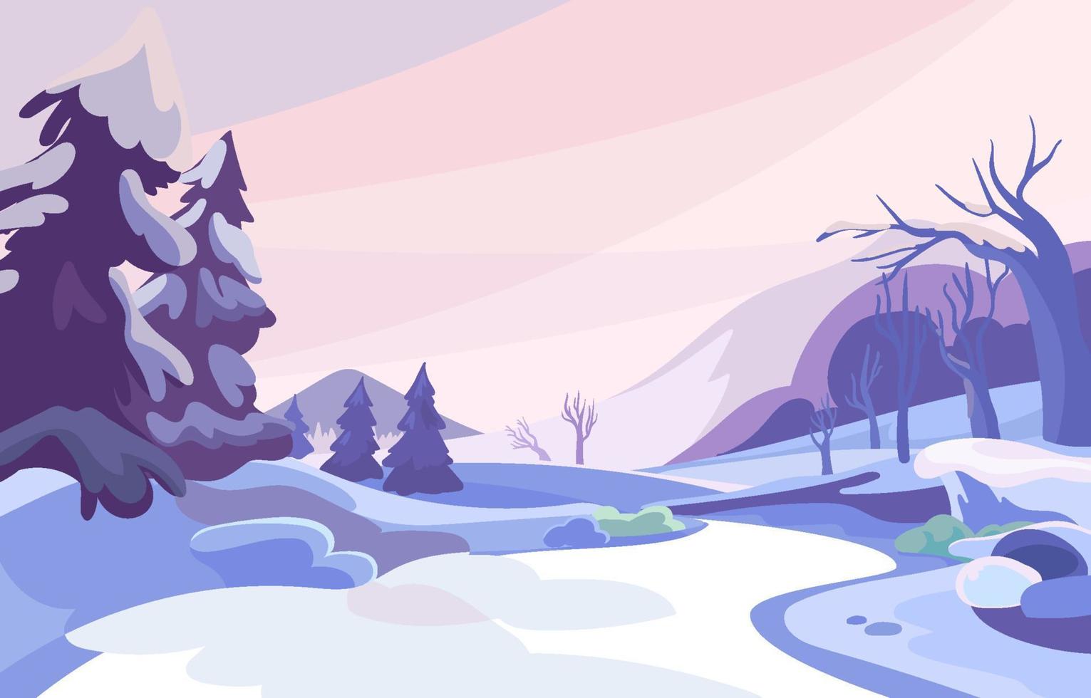 Landscape of a Trail in the Forest at Winter vector