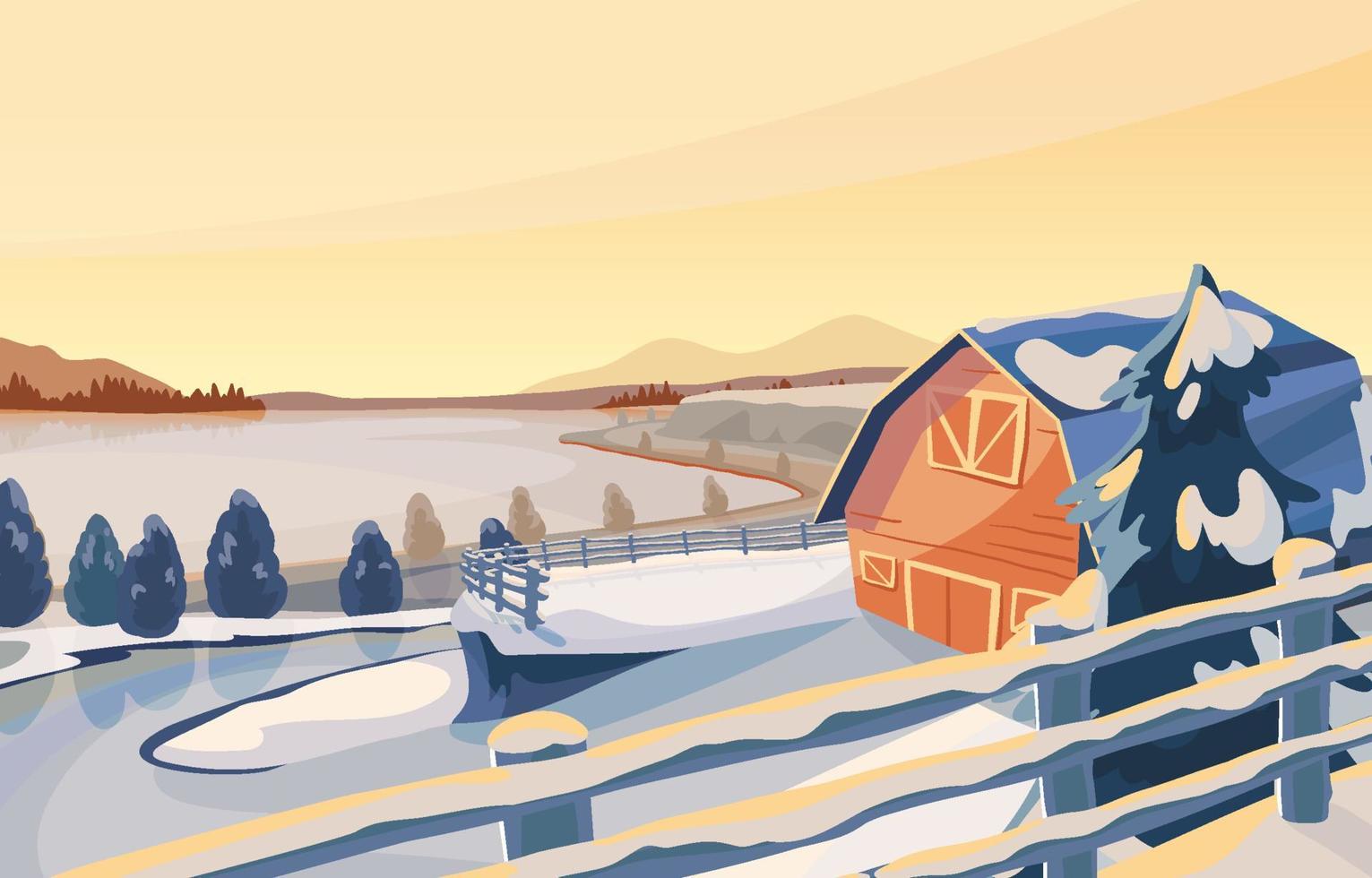 hermoso paisaje de invierno al atardecer vector