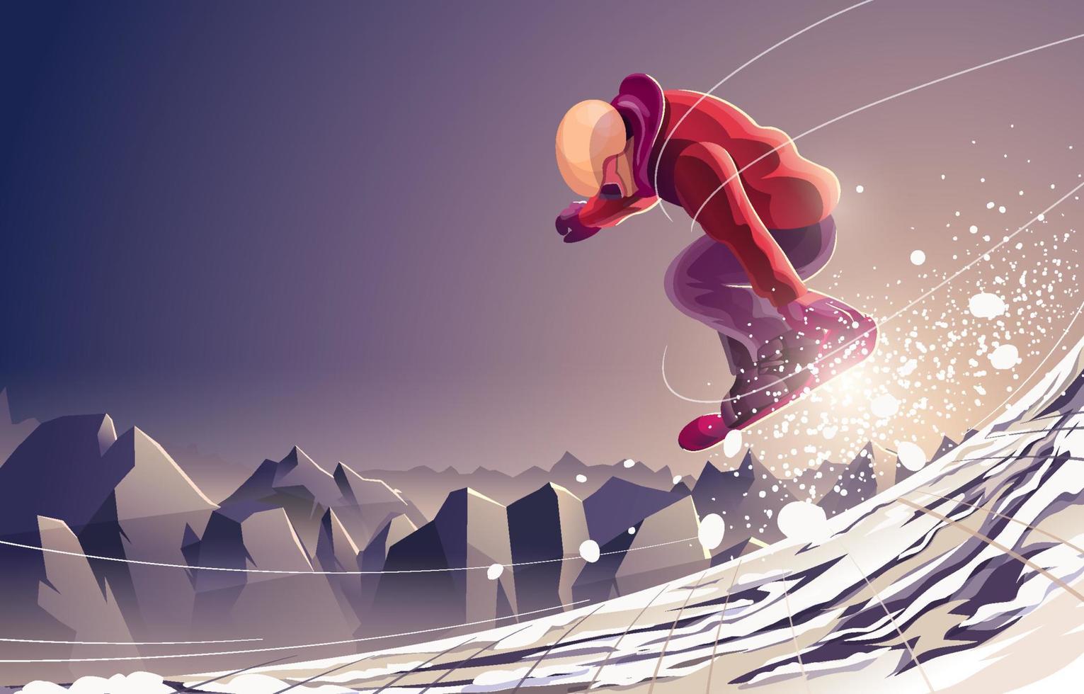 Winter Extreme Sport with Jump Snowboard vector