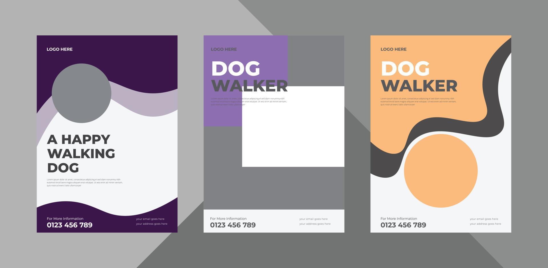 dog walker service flyer design. pet walking service poster leaflet design template. bundle, a4 template, brochure design, cover, flyer, poster, print-ready vector