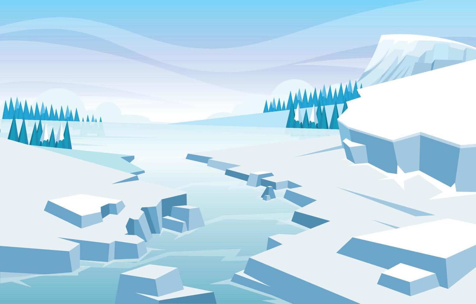 paisaje invernal del lago congelado cubierto de hielo vector