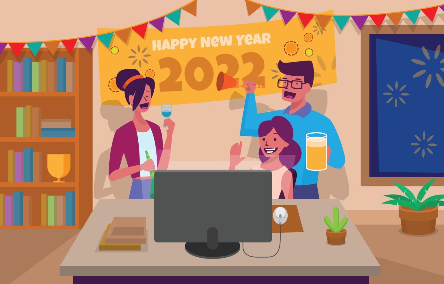 Celebrating New Year 2022 by Video Call vector