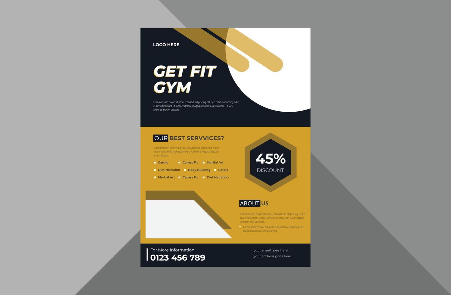 gym flyer design template. fitness poster leaflet design. a4 template, brochure design, cover, flyer, poster, print-ready vector