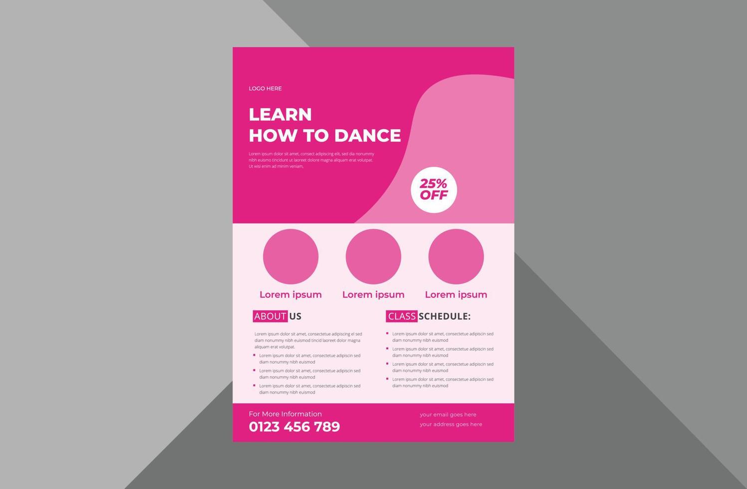 dance studio flyer design template. dance class poster leaflet design. a4 template, brochure design, cover, flyer, poster, print-ready vector