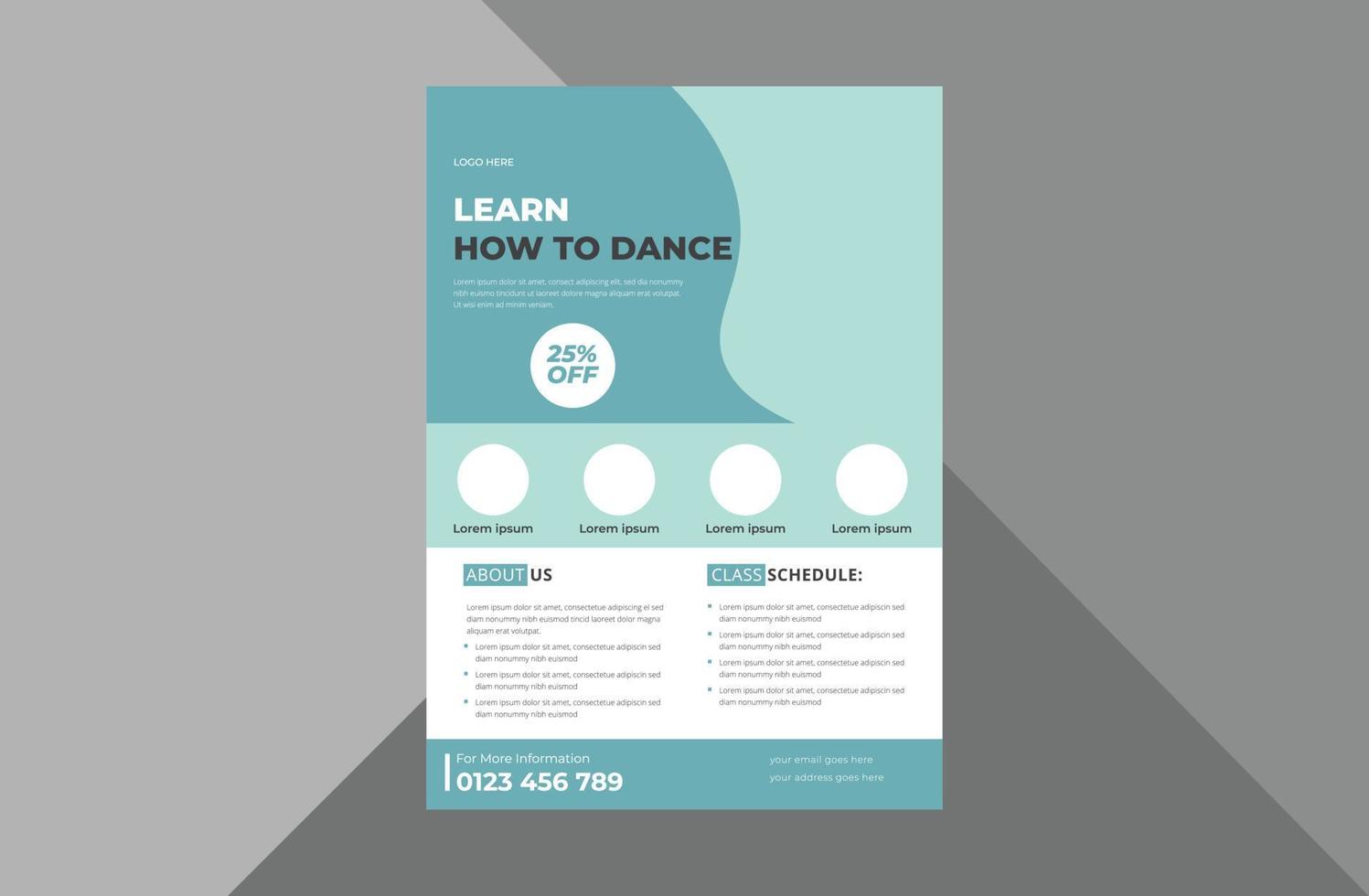 dance studio flyer design template. dance class poster leaflet design. a4 template, brochure design, cover, flyer, poster, print-ready vector