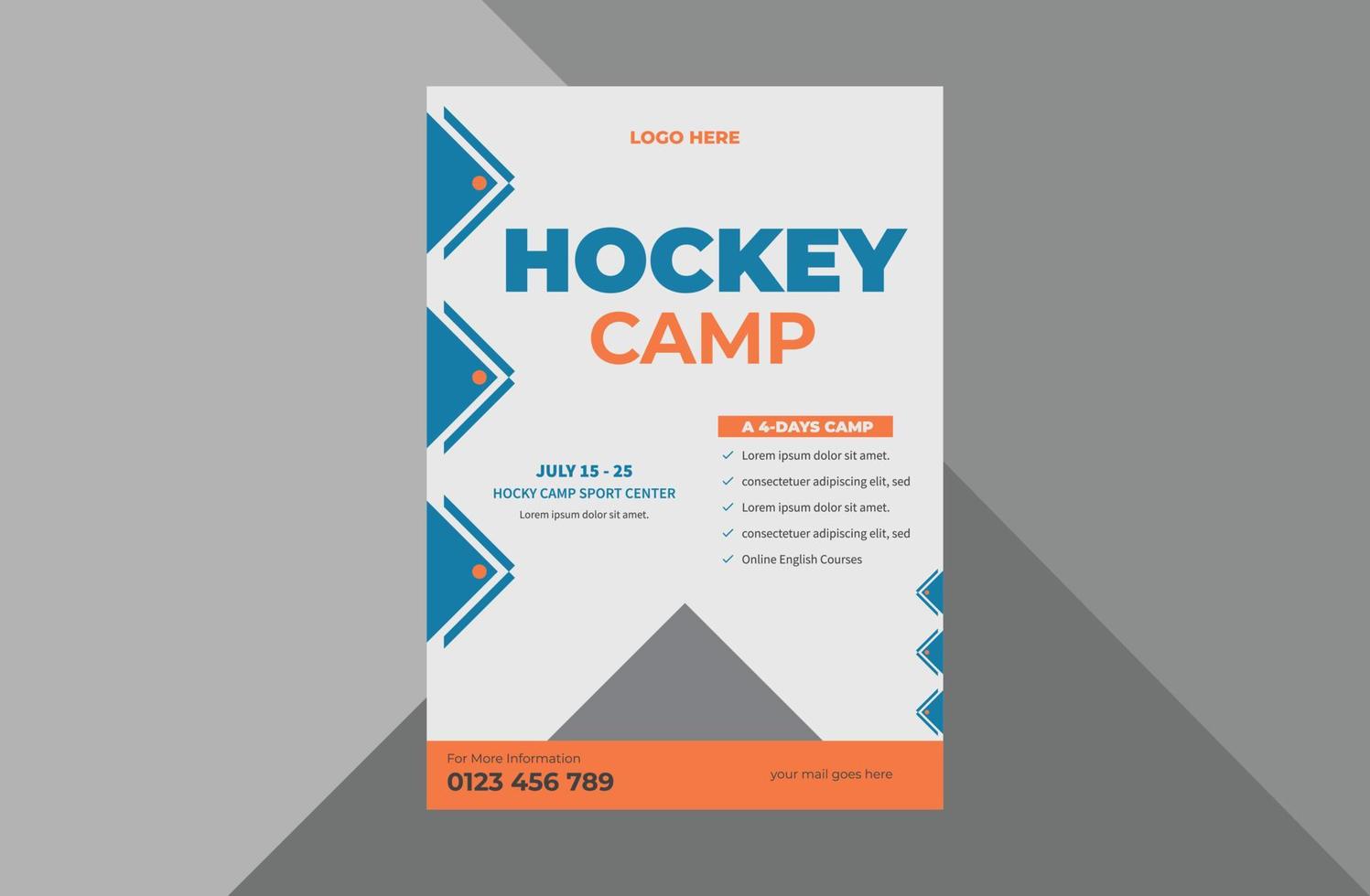 hockey camp flyer design template. sports event poster leaflet design. hockey sports flyer. a4 template, brochure design, cover, flyer, poster, print-ready vector