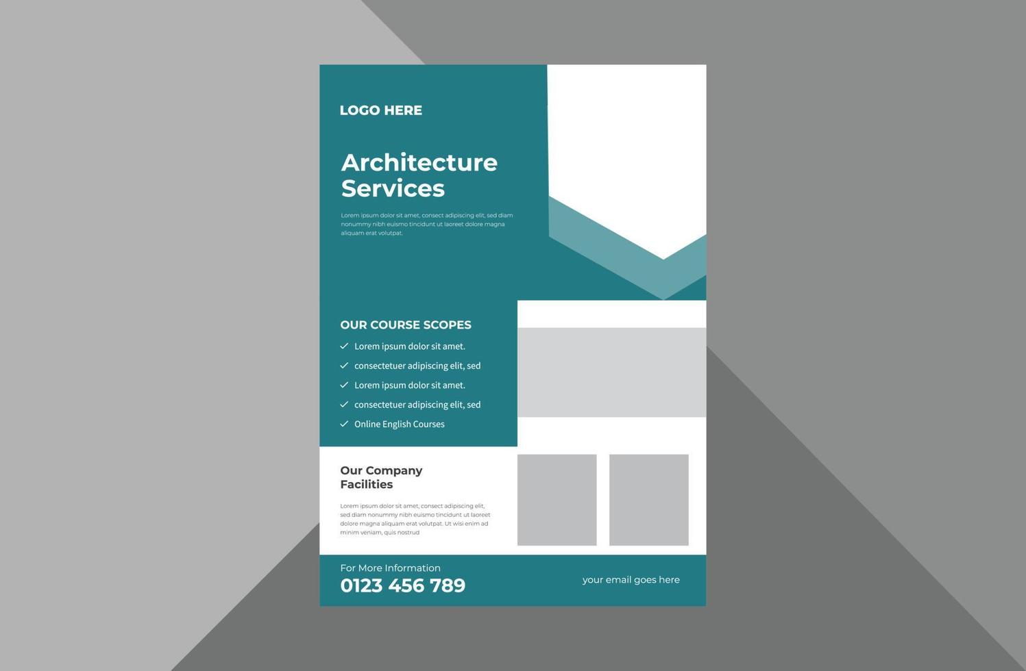 architectural studio flyer design template. interior design studio poster leaflet design. a4 template, brochure design, cover, flyer, poster, print-ready vector