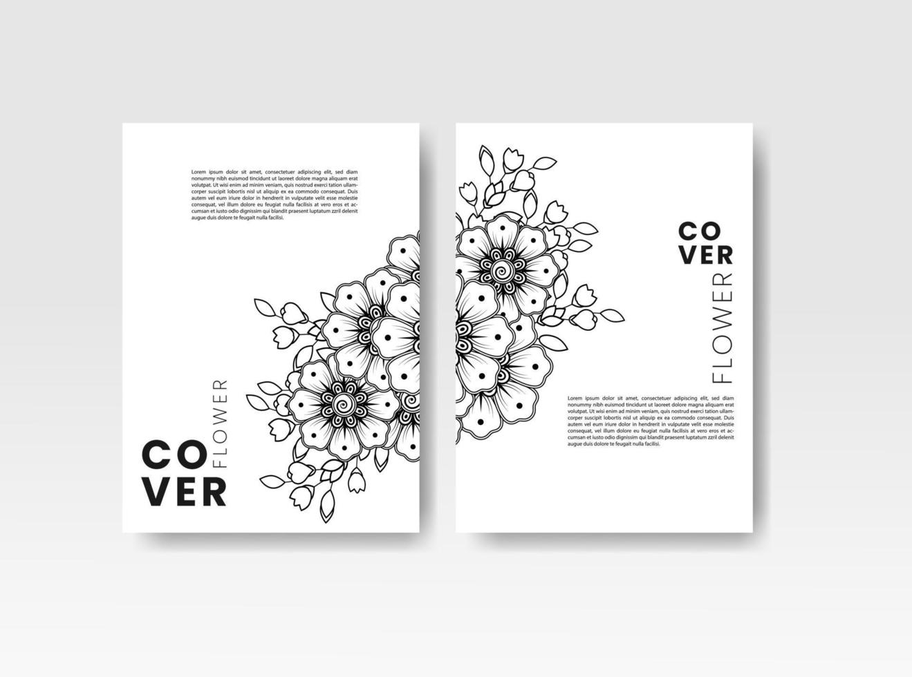 Vintage card with flowers on background. Book cover with flower texture. Black lines on white background. Vector illustration.