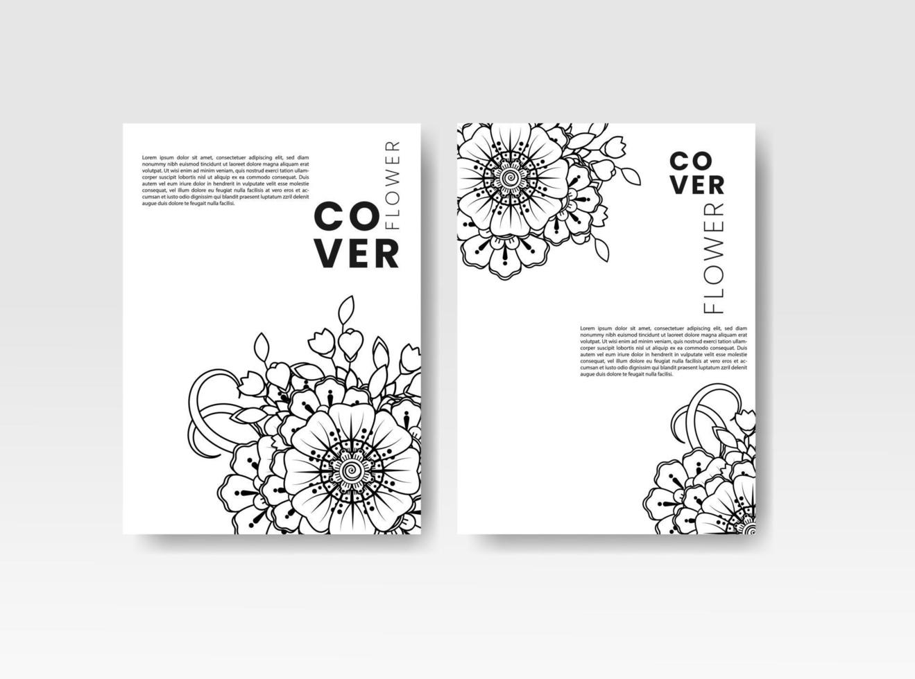 Vintage card with flowers on background. Book cover with flower texture. Black lines on white background. Vector illustration.