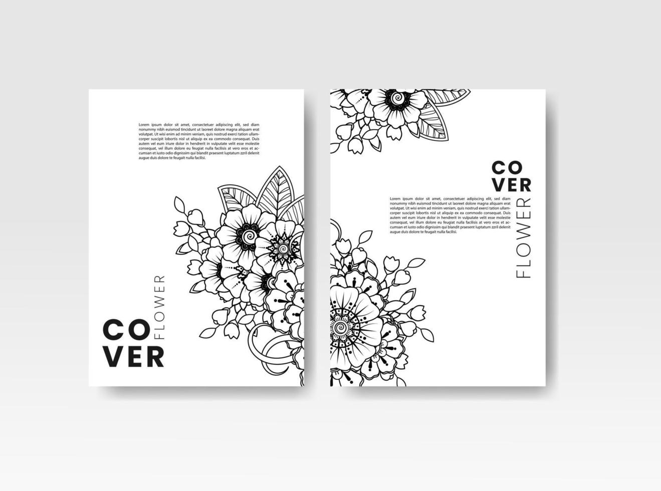 Vintage card with flowers on background. Book cover with flower texture. Black lines on white background. Vector illustration.