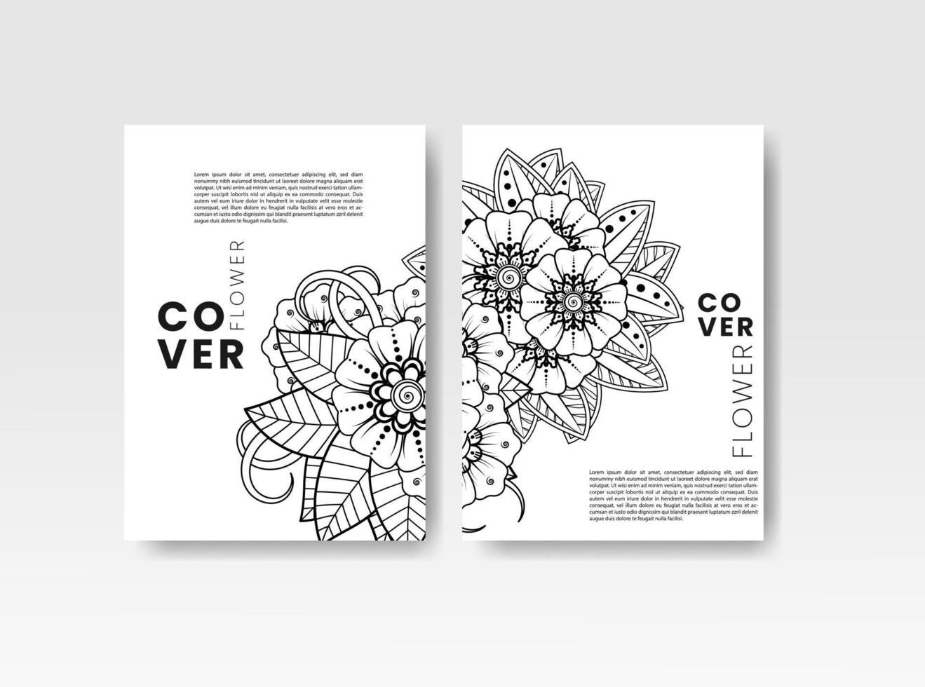 Vintage card with flowers on background. Book cover with flower texture. Black lines on white background. Vector illustration.