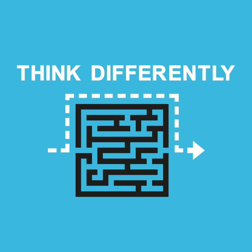 Think differently. Business concept, Outsmarted the maze, bypassed on the other side. Vector illustration in flat design