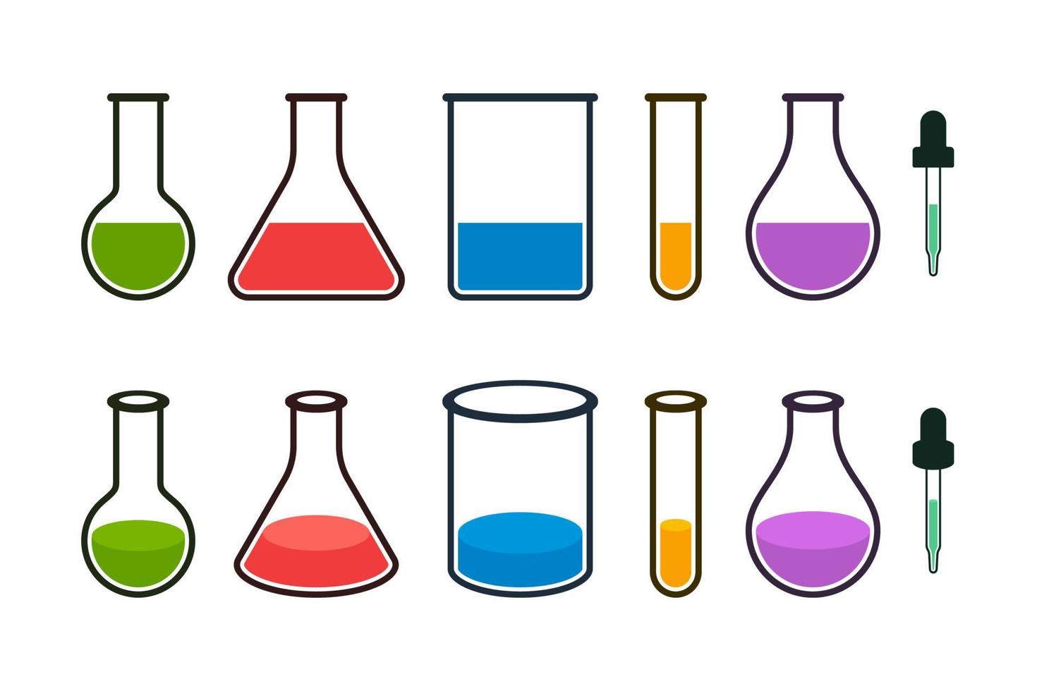 2D and 3D Colorful Laboratory Bottles and Dropper vector