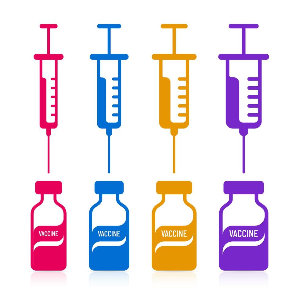 jeringas y botellas de vacunas conjunto de iconos falat vector