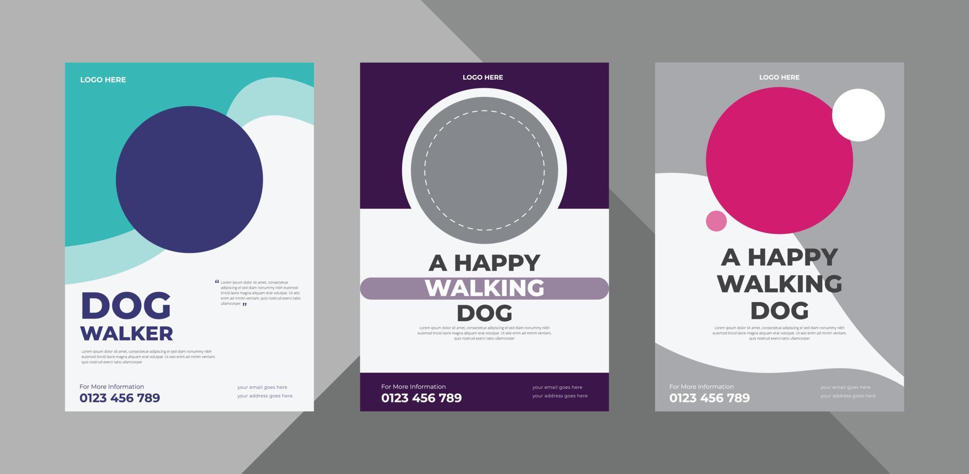 dog walker service flyer design. pet walking service poster leaflet design template. bundle, a4 template, brochure design, cover, flyer, poster, print-ready vector