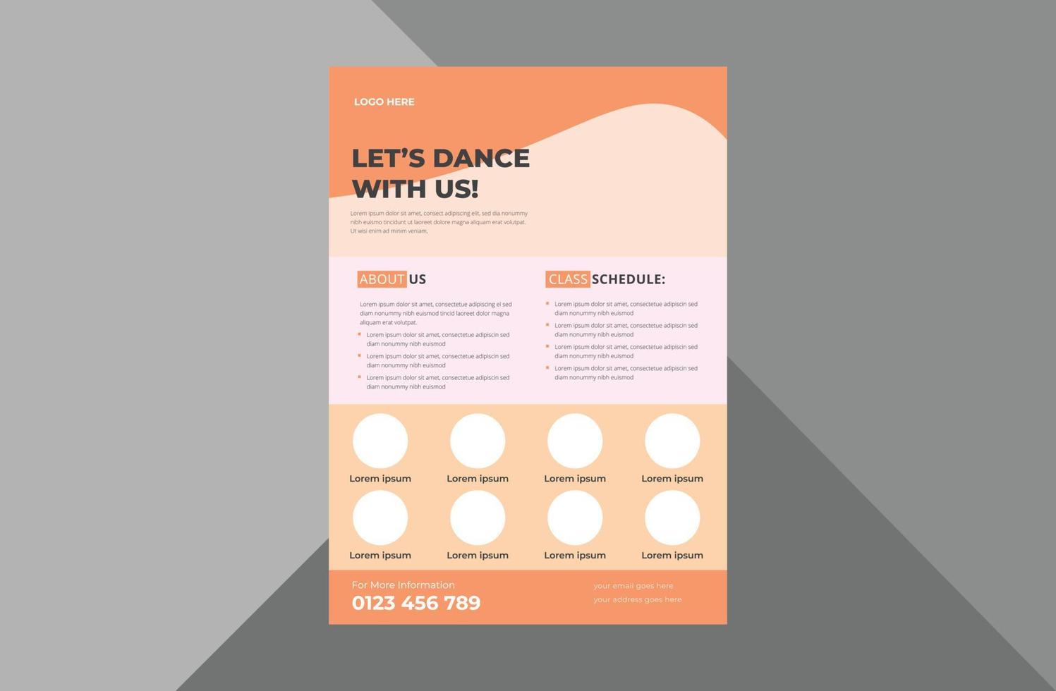 plantilla de diseño de volante de estudio de danza. Diseño de folletos de carteles de clases de baile. plantilla a4, diseño de folleto, portada, volante, póster, listo para imprimir vector