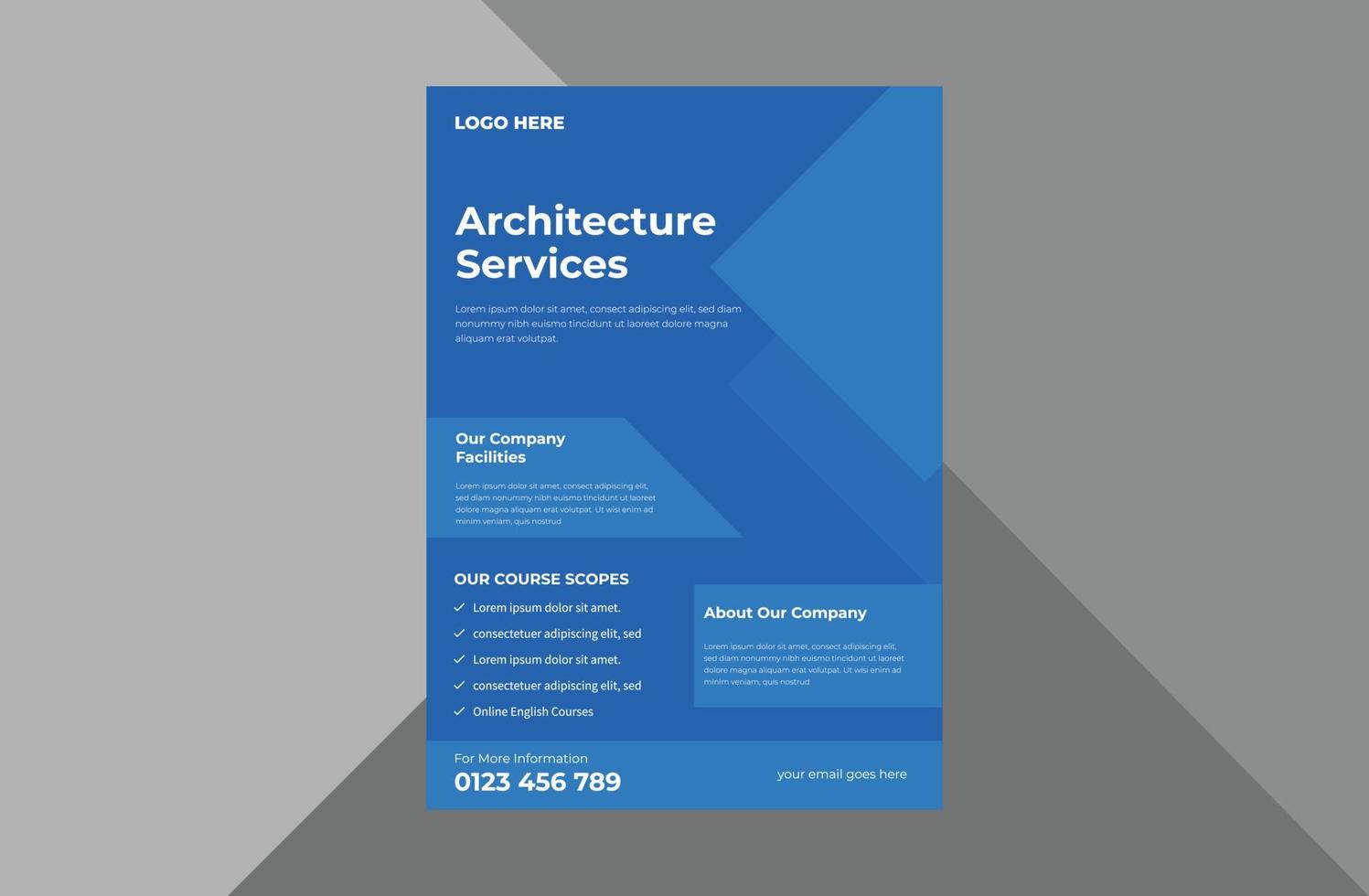 architectural studio flyer design template. interior design studio poster leaflet design. a4 template, brochure design, cover, flyer, poster, print-ready vector