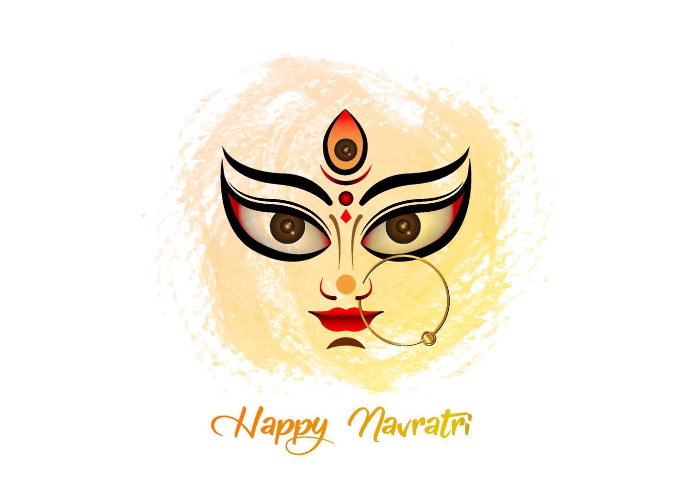 feliz navratri, cara de diosa durga en feliz durga puja subh navratri fondo de banner de encabezado religioso indio con aretes de oro de lujo. vector aislado sobre fondo de acuarela