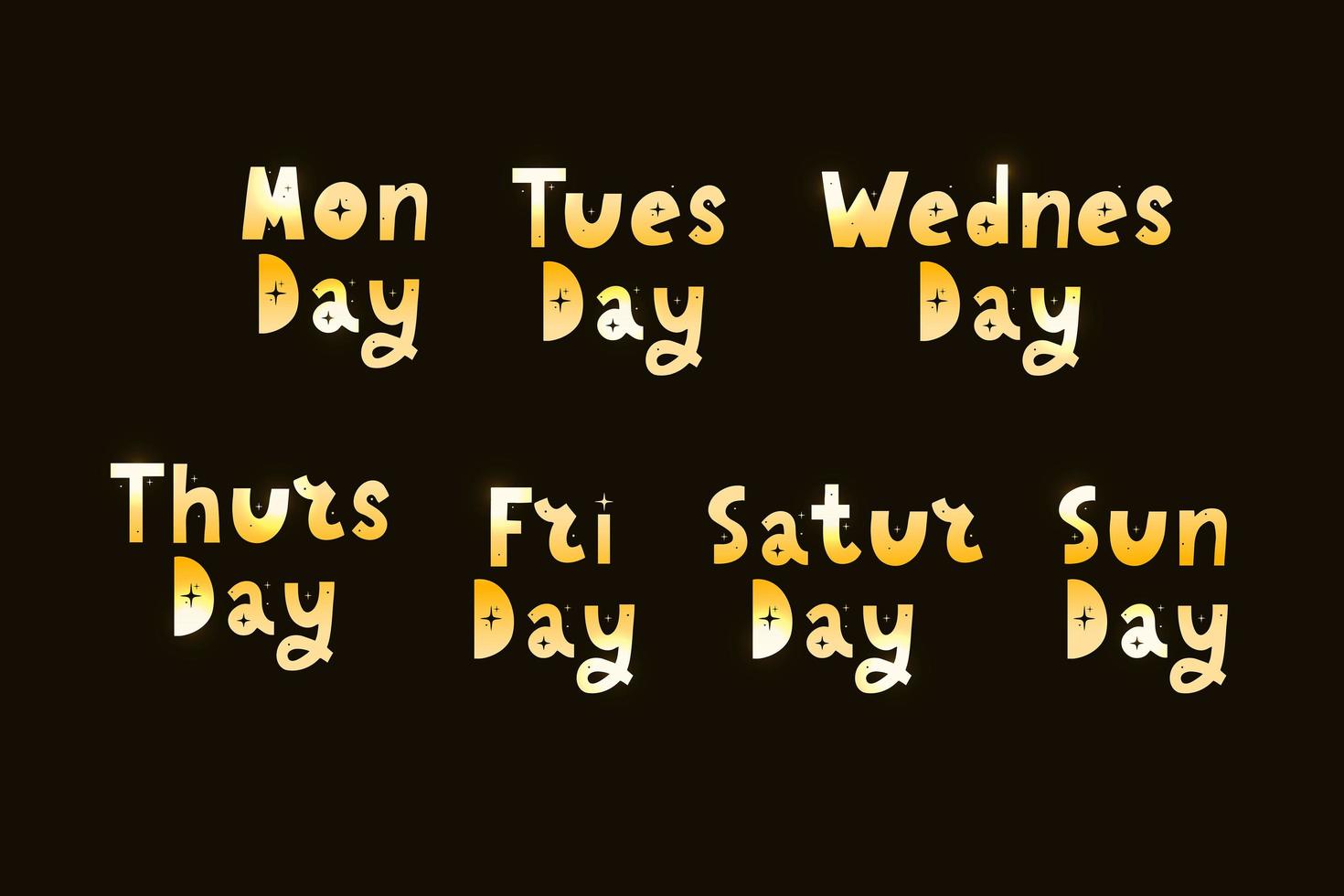 Names of days of the week, vintage grunge typographic, uneven stamp style lettering for your calendar designs vector