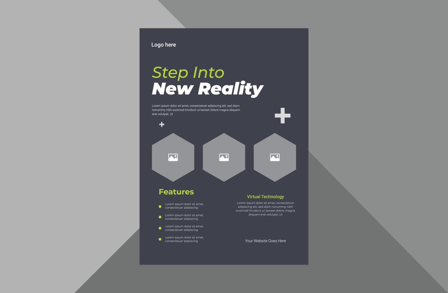 virtual reality flyer design template. hi-tech virtual reality poster leaflet design. technology hi-tech virtual reality flyer template. a4 template, brochure design, cover, flyer, poster, print-ready vector