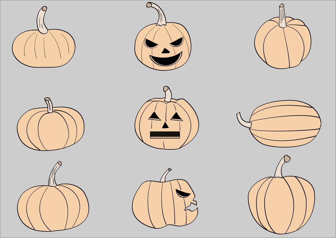 Halloween pumpkins. Orange pumpkin jack lantern characters. vector