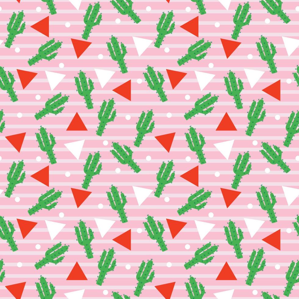 Cute cactus and triangles vector seamless pattern