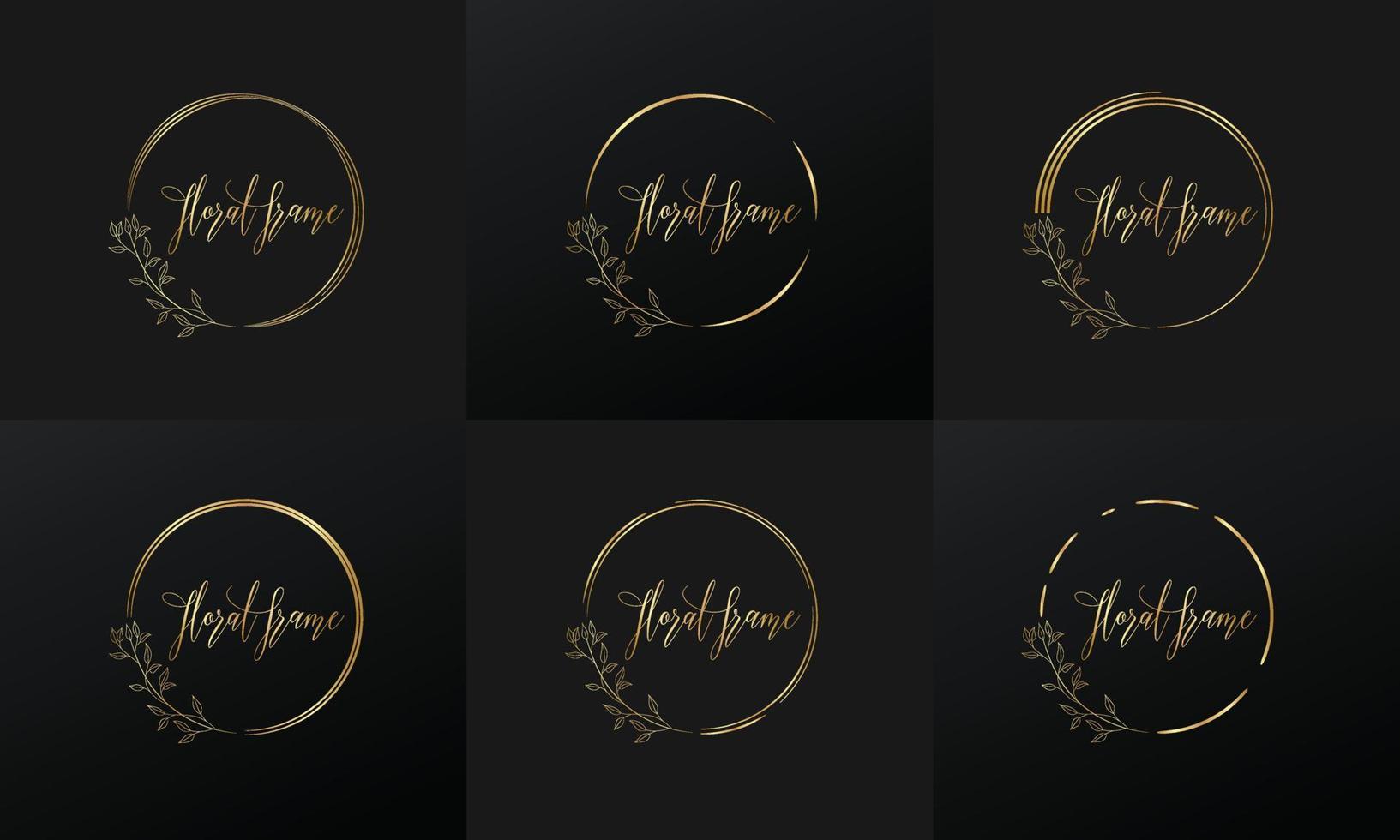 hand drawn golden botanical wreaths and floral round frame for botanical logo vector