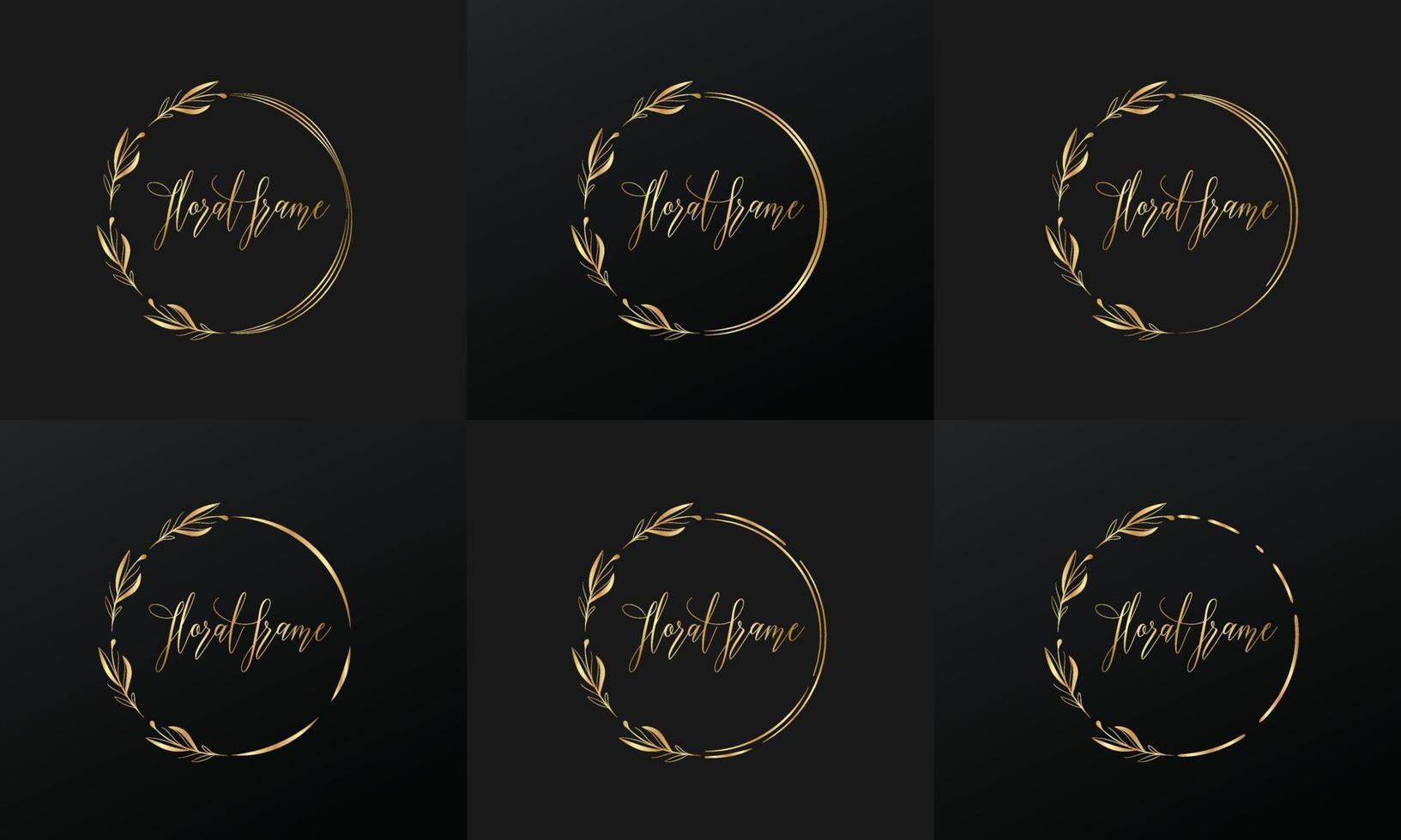 hand drawn golden botanical wreaths and floral round frame for botanical logo vector