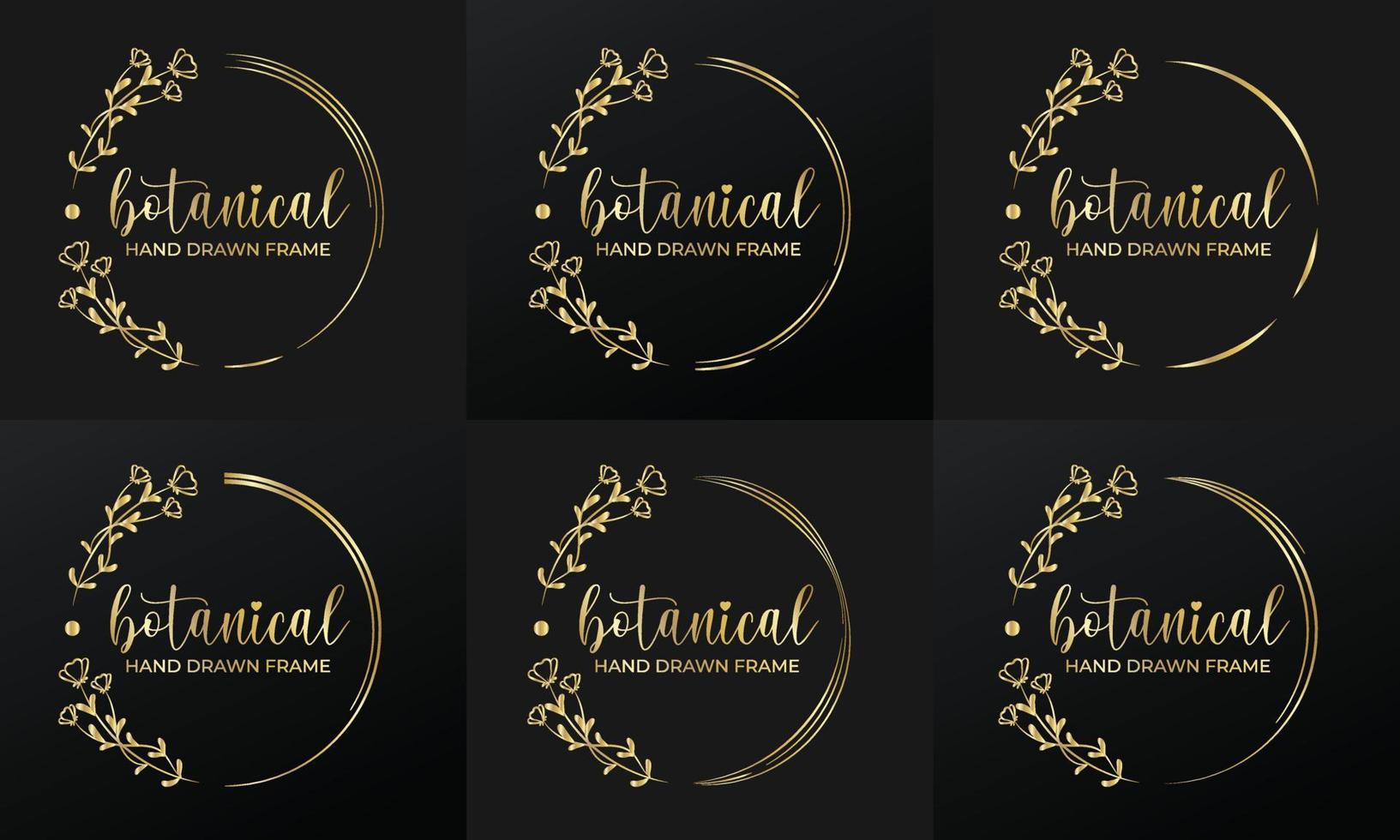 hand drawn golden botanical wreaths and floral round frame for botanical logo vector