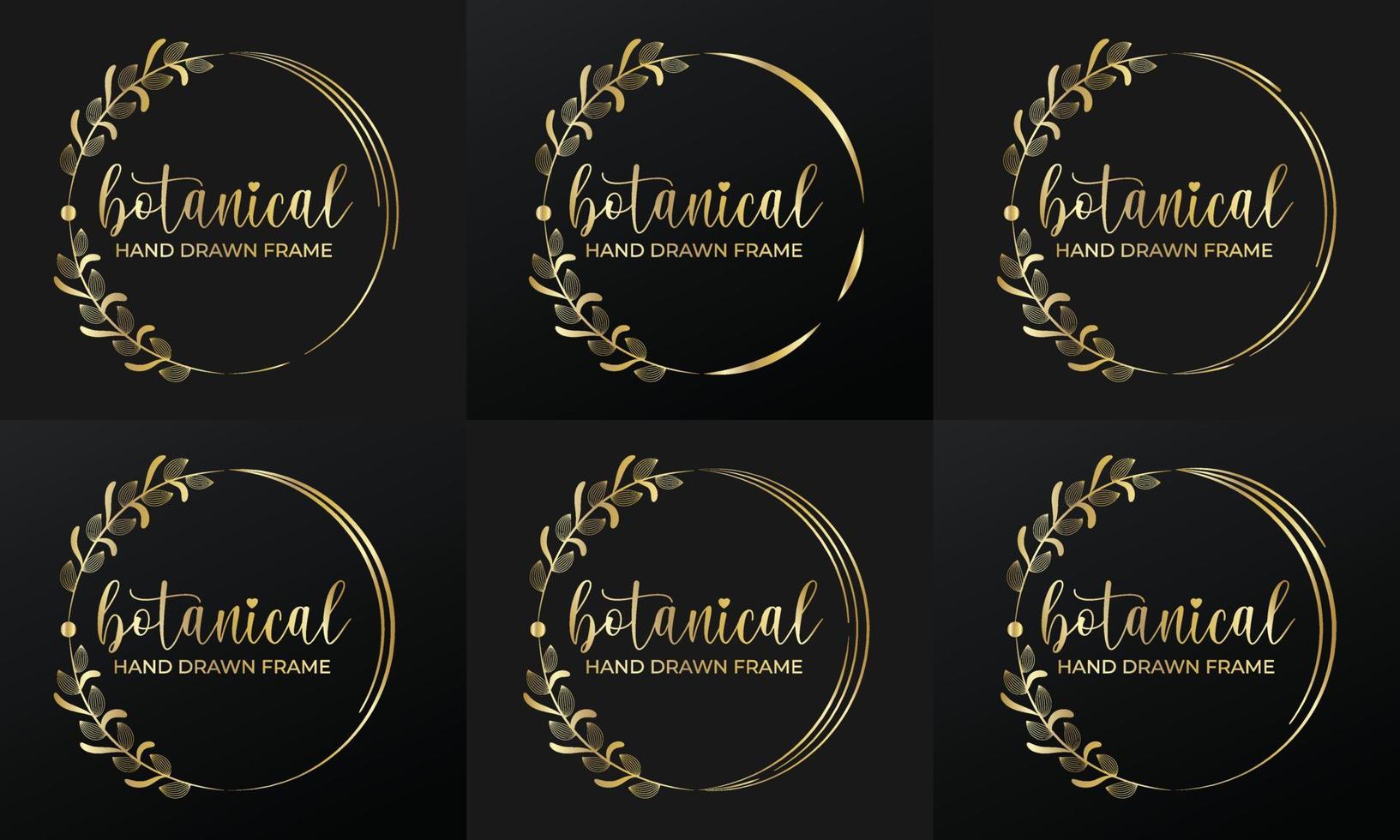 hand drawn golden botanical wreaths and floral round frame for botanical logo vector