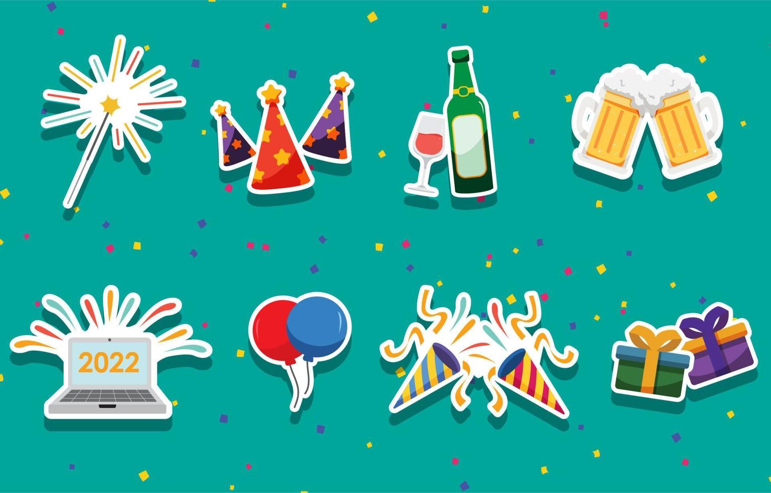 New Year Celebration Items Icon Pack vector
