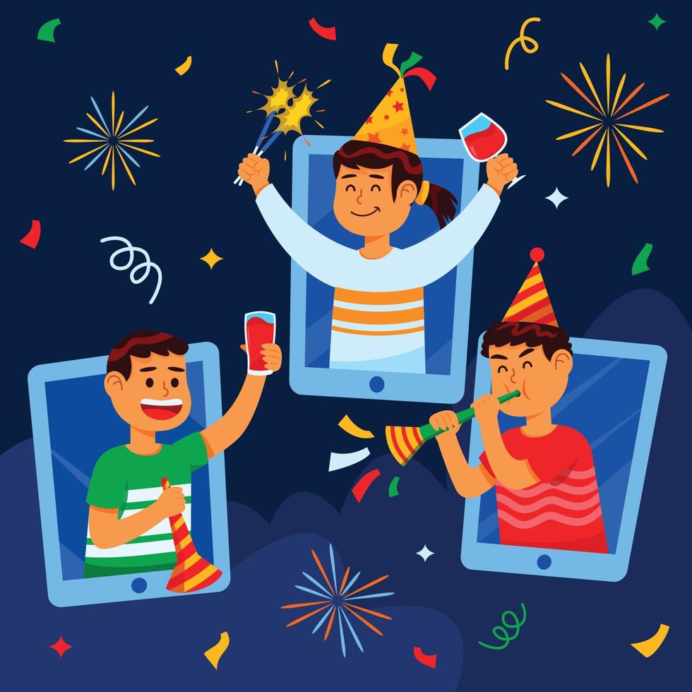 Online New Year Party with Friends vector