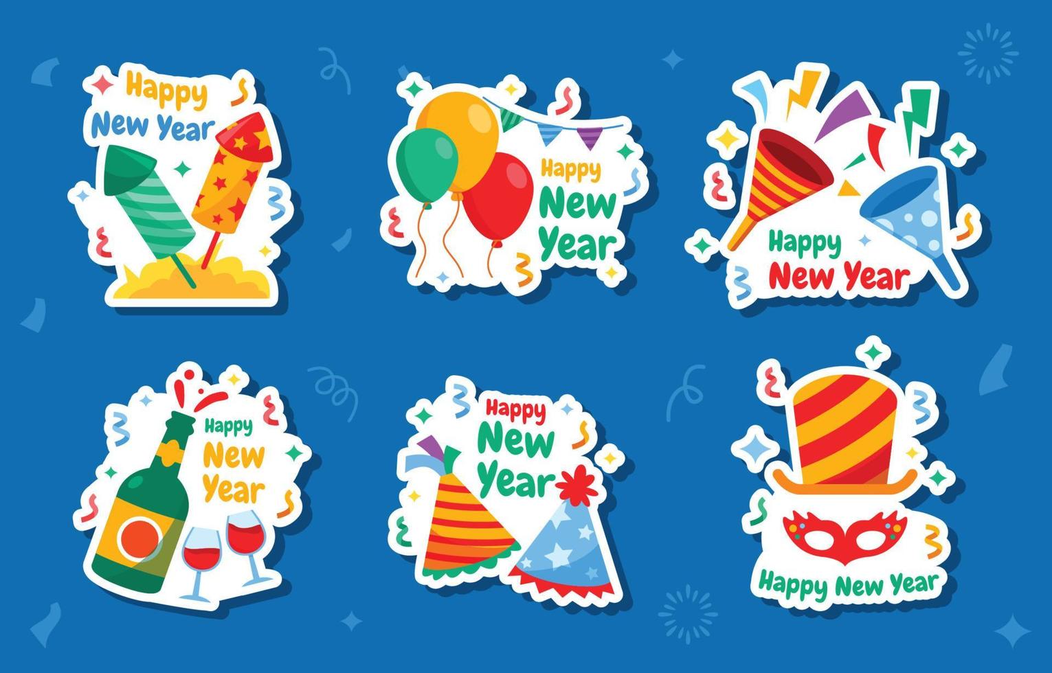 New Year Party Sticker Set vector