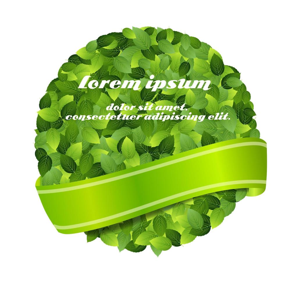 Green eco friendly label from green leaves. Vector illustration.