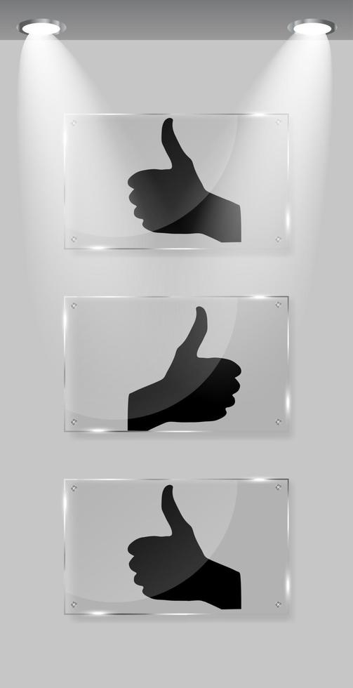 Hand signal on white frames in art gallery vector illustration.