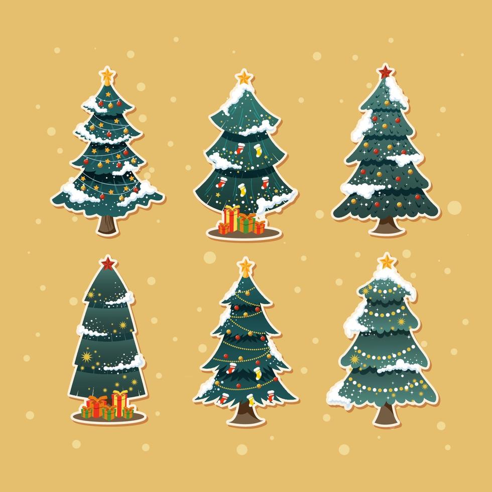 paquete de pegatinas de árbol de navidad vector