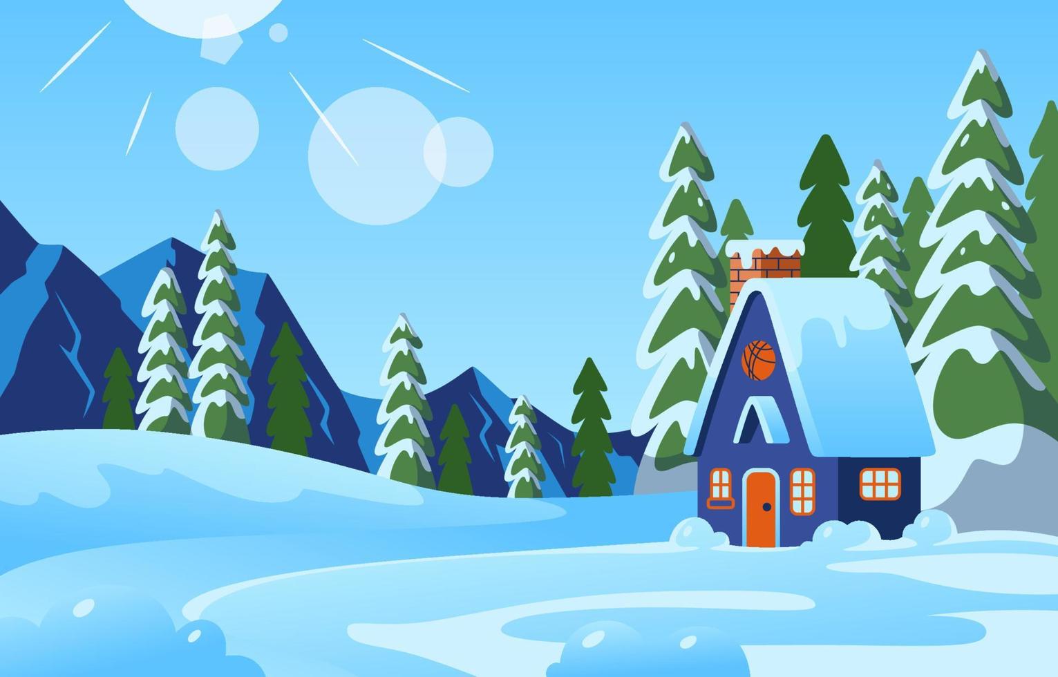 Snowy House in Winter Scenery vector