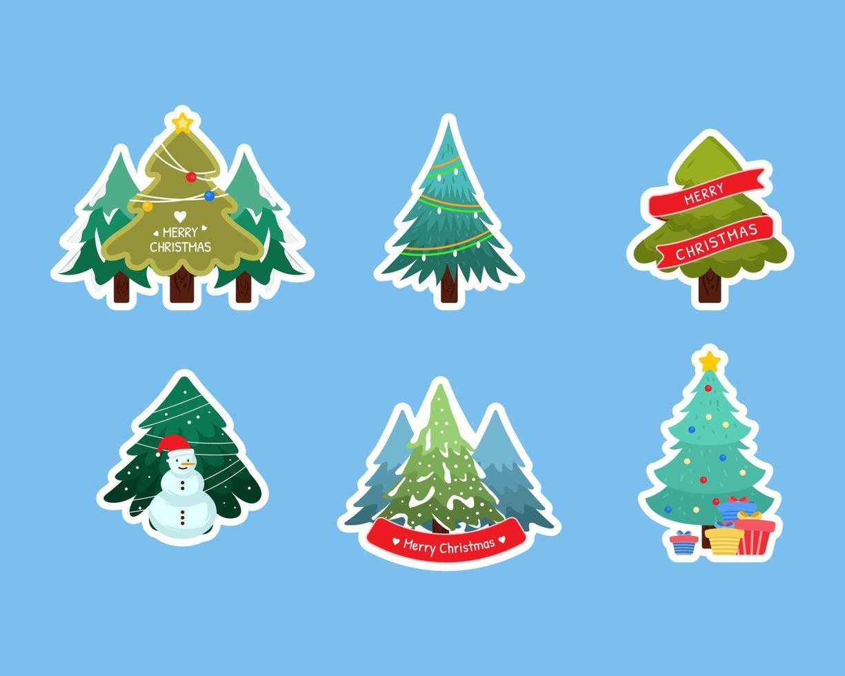 Set of Christmas Tree Sticker Collection vector