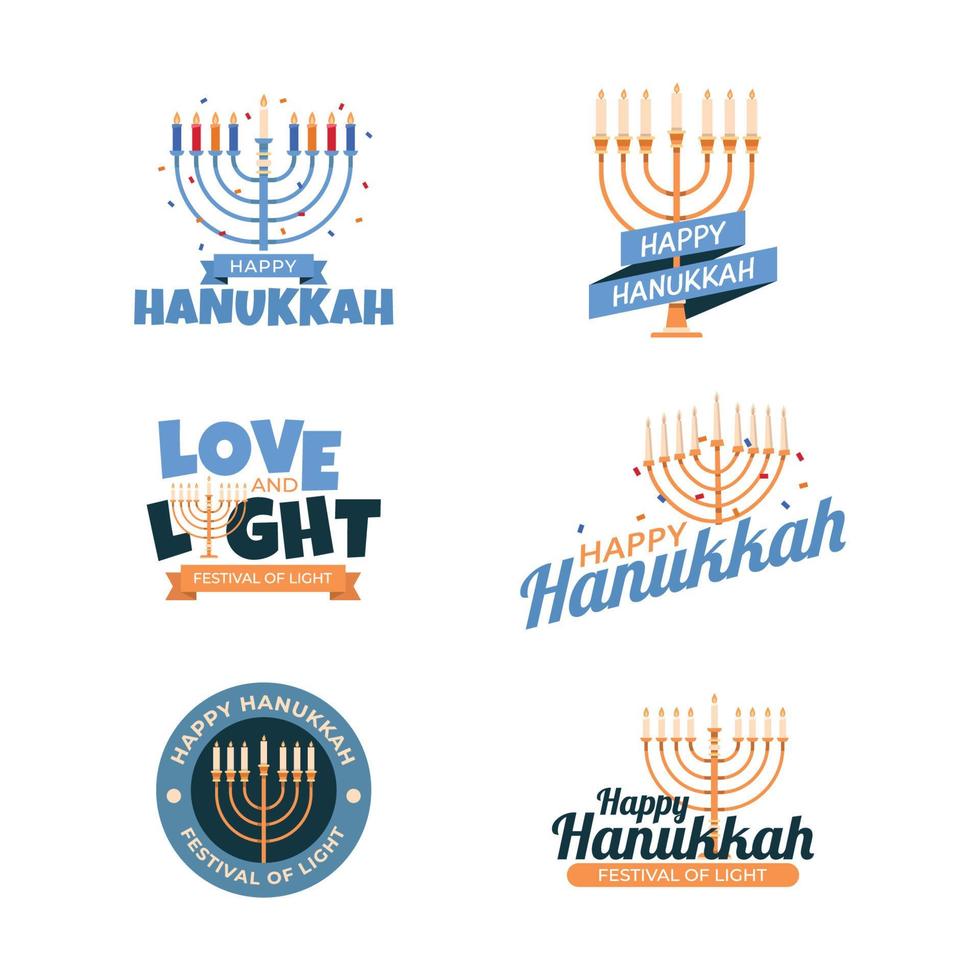 conjunto de etiqueta engomada de la menorah de Hanukkah vector