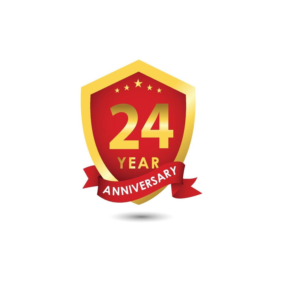 24 Years Anniversary Celebration Emblem Red Gold Vector Template Design Illustration