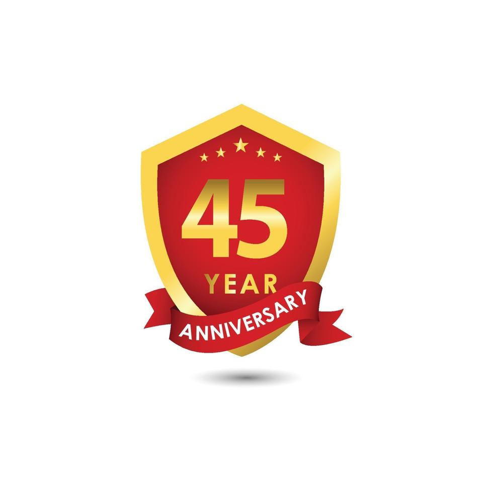 45 Years Anniversary Celebration Emblem Red Gold Vector Template Design Illustration