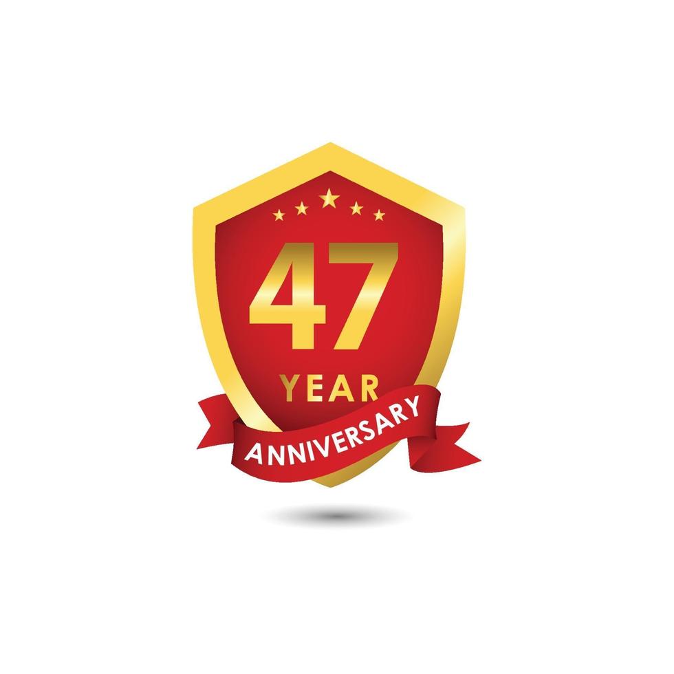 47 Years Anniversary Celebration Emblem Red Gold Vector Template Design Illustration